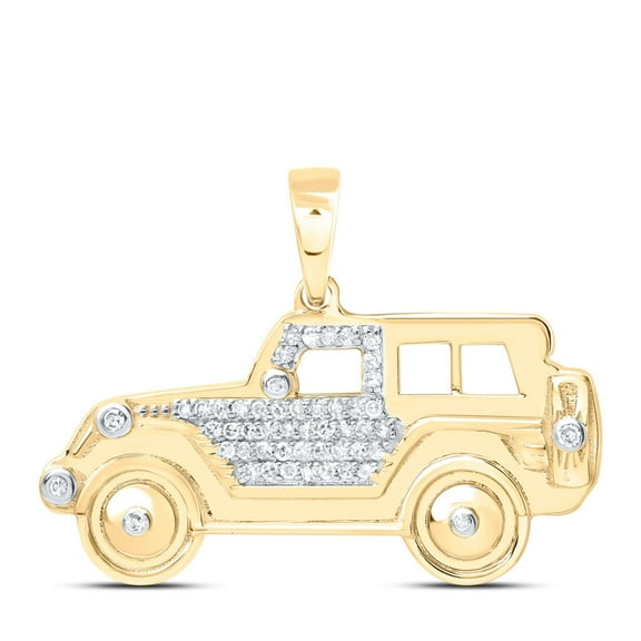10kt Yellow Gold 1/8 Cttw Diamond Jeep Pendant