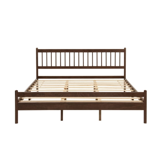 Traditional King Size Pinewood Bed with Headboard and Footboard, Walnut Finish, Strengthened Bed Frame