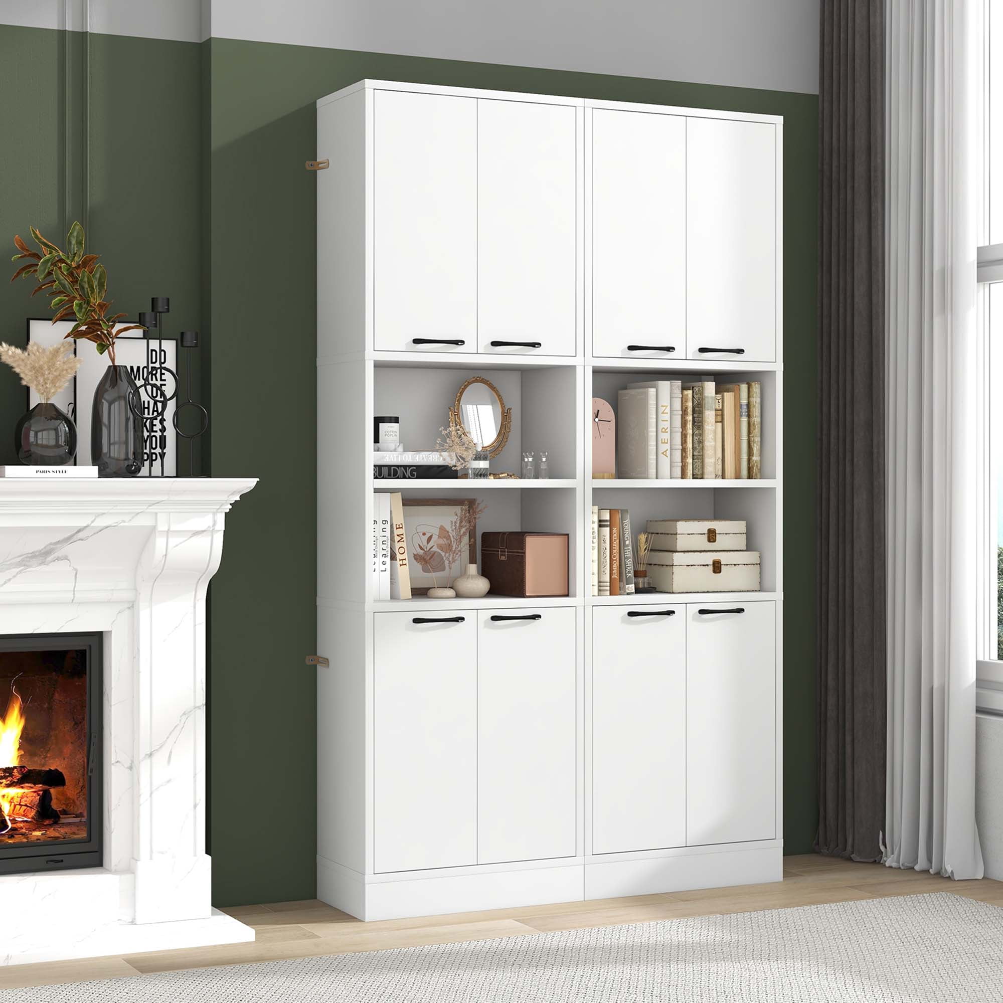 Costway 75" Tall Bathroom Storage Cabinet with 4 Doors & 2 Open Compartments Freestanding White