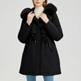 thumbnail image 6 of Parkas Jackets for Women Thicken Warm Faux-fur Tirm Hooded Long Parka Coat with Pockets Winter Puffer Outerwear (L, Black), 6 of 7