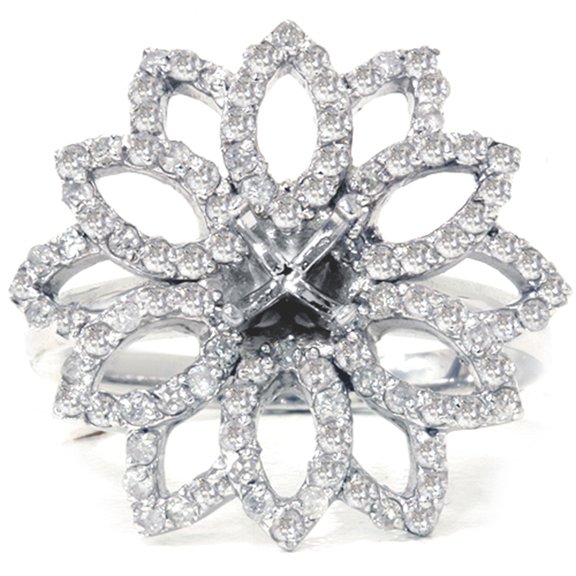 Pompeii 3/4ct Diamond Flower Ring Setting 14K White Gold (G/H,I2)