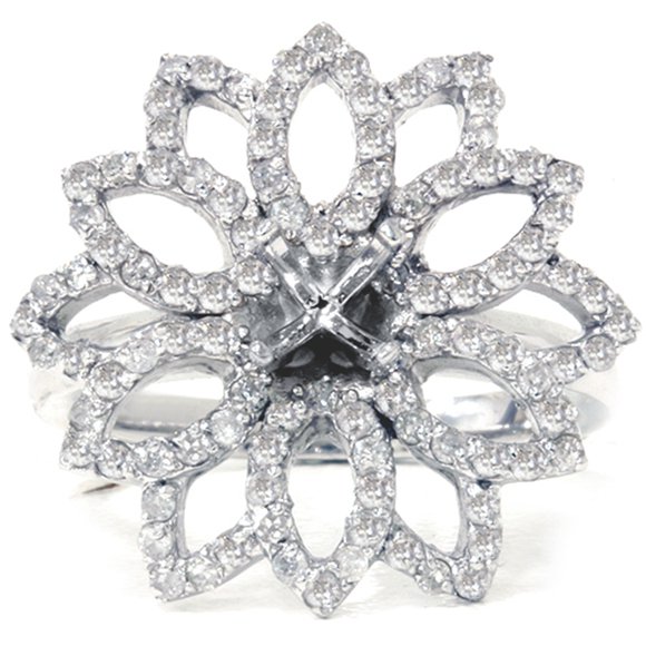 3/4ct Diamond Flower Ring Setting 14K White Gold Engagement Semi Mount