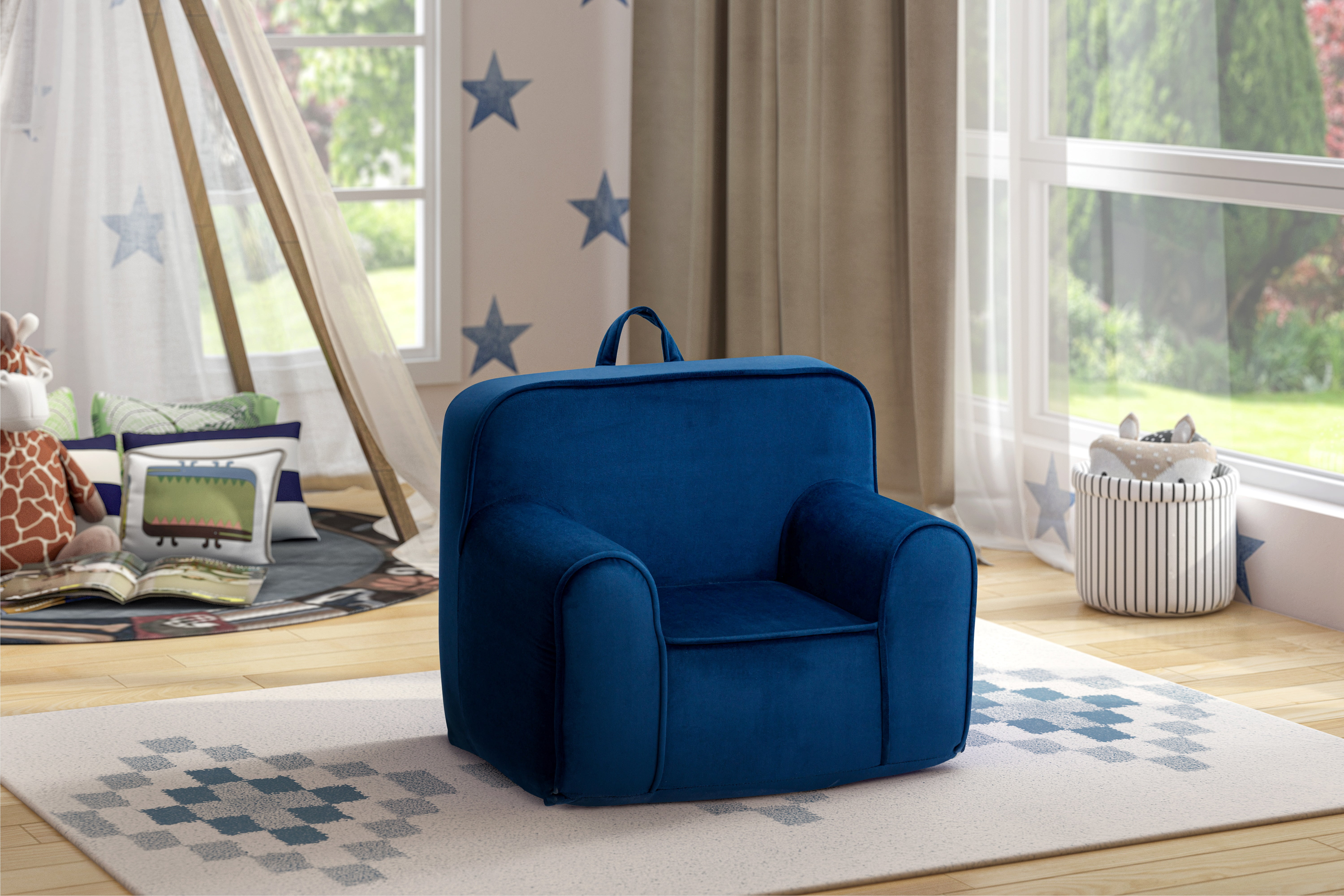 Olive & Opie Kuddlez Kids/Toddlers Foam Chair with Washable Cover, Blue
