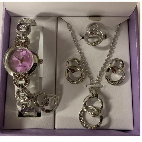 Luis Cardini Women's Lavender and Silver Circle Shaped Small Jewelry Set