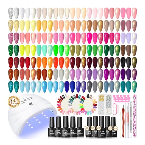 Kit de Esmalte de Gel COSCELIA 60 Piezas con Luz UV y 55 Colores