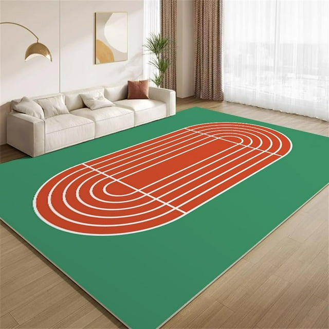 Sports Ground Area Rugs, Running Track Design Carpet, Non Slip Low Pile Washable Indoor Rug for Living Room Bedroom Gameroom Study Office Entrance Foyer 3ftx5ft