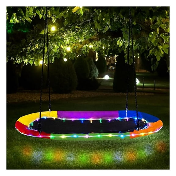 MYZBBD 700 lbs 60" Giant Platform Swing with Light, Adjustable Hanging Ropes, Waterproof 600D Oxford Fabric, Indoor/Outdoor Tree Swing for Kids, Adults, Playground, Backyard (Colorful)