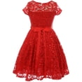 thumbnail image 2 of Big Girls' Short Sleeve Lace Glitter Skater Pearl Belt Special Occasion Flower Girl Dress Red 14 (J21KS02), 2 of 3
