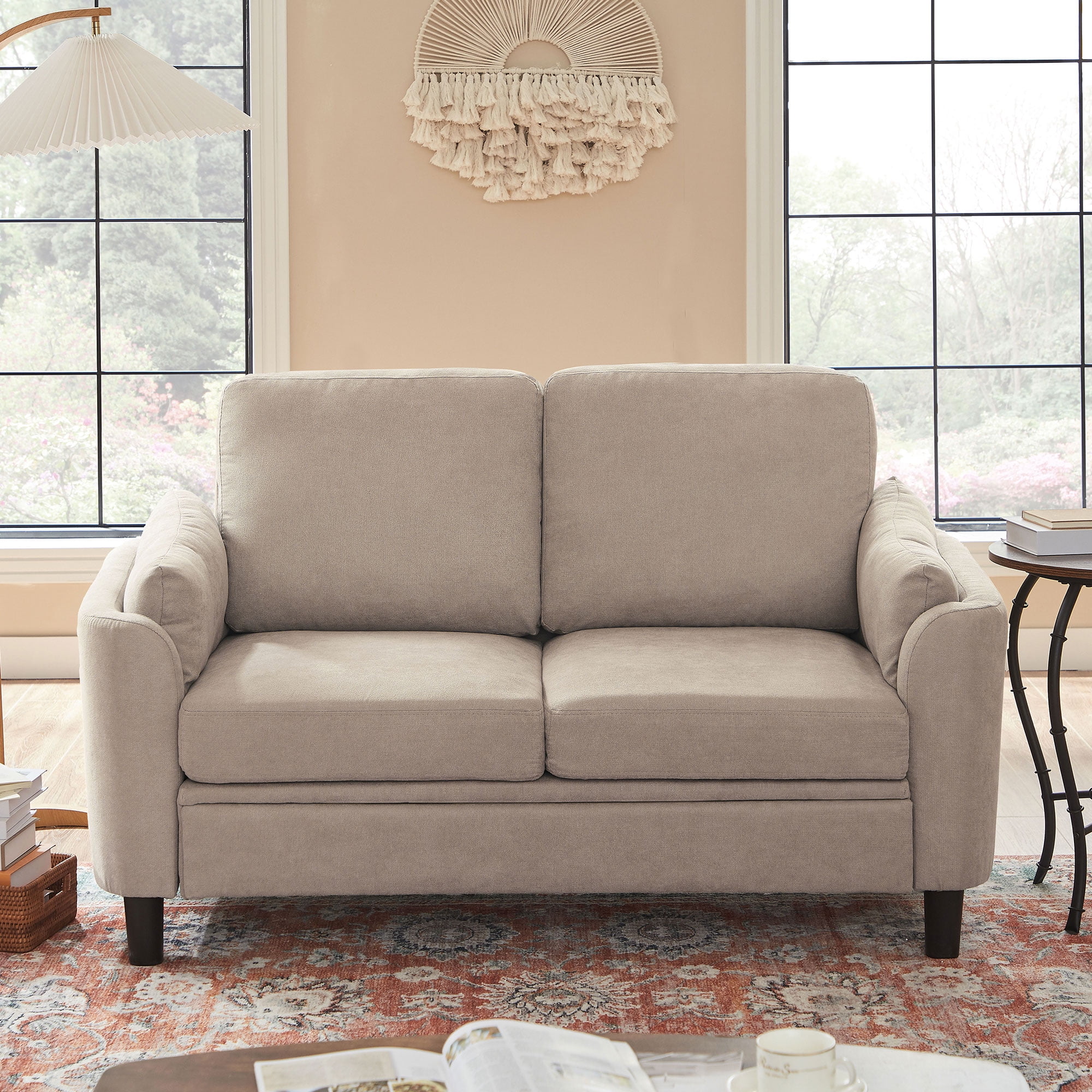 Soscana Small Sofa Couch Loveseat, 2 Seater Sofa for Living Room Apartment Bedroom Studio Office Small Space,Beige