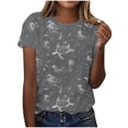 thumbnail image 1 of Pisexur Hauts de Printemps pour Femmes, Pull Décontracté à Manches Courtes Imprimé, Col Rond, Blouses Habillées Décontractées pour Femmes, Gris, S, 1 of 2