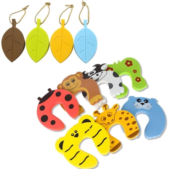 CUGBO Safety Door Stopper, 4 Pack Silicone Cute Leaf Style Finger Pinch Protector Door Stops, 7Pack Foam Door Window Stop Guards Animal Design for Family Safe