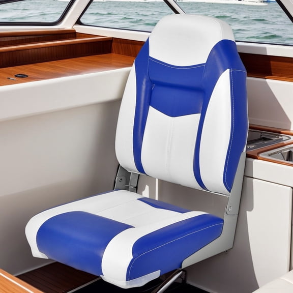 Resenkos Sightseeing Boat Seat, Speedboat Chair, Boat SeatsHigh Back Folding Boat Seats with Blue White Sponge Cushion and Flexible Hinges-Blue
