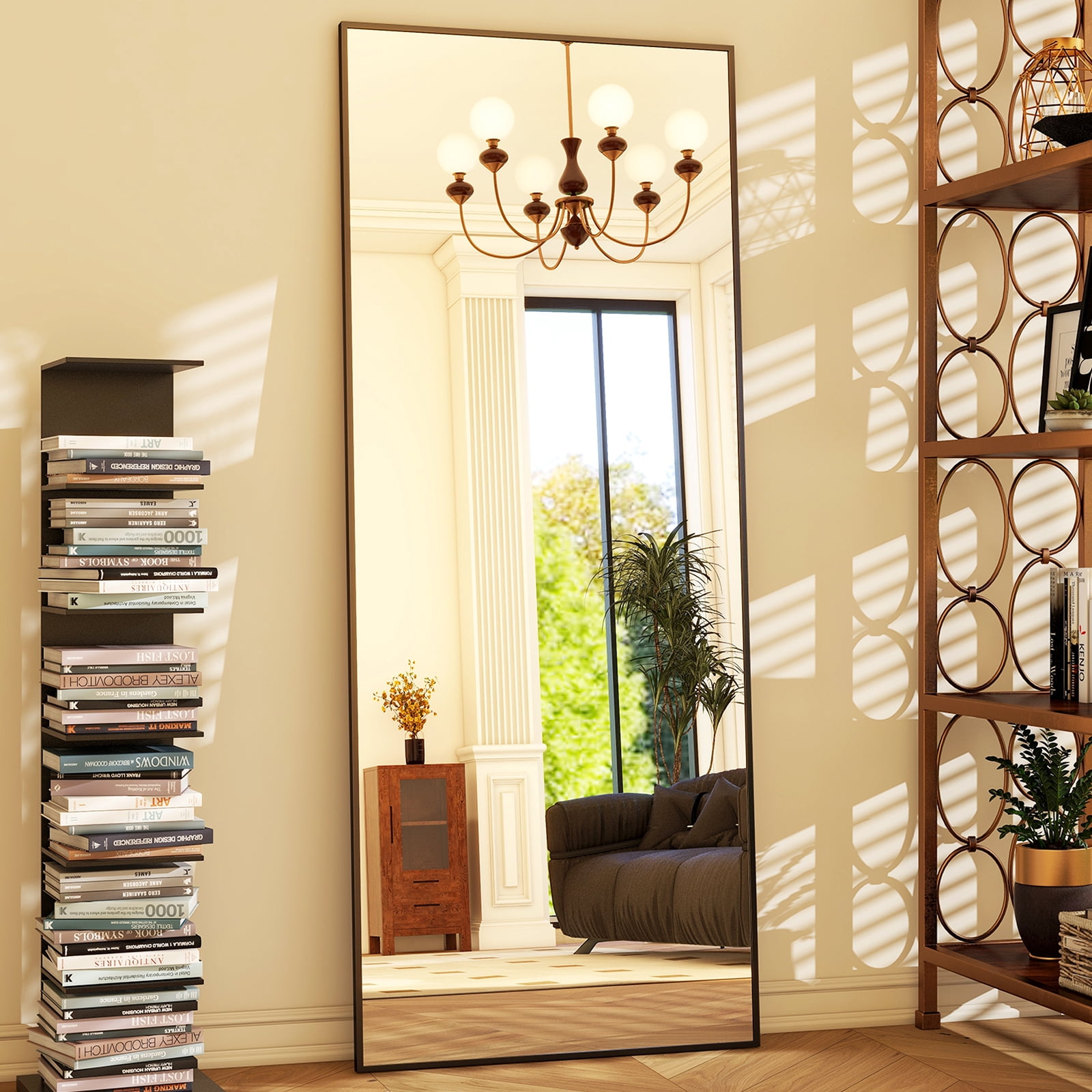 AUROMIR 21"x64" Full Length Rectangle Mirror Full Body Free Standing Floor Mirror, Black