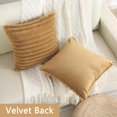 thumbnail image 2 of SURJDE Camel Striped Decorative Throw Pillow Covers 14x14 Inch Set of 2,Square Fall Decorations Couch Pillow Case,Soft Cozy Faux Rabbit & Velvet Back,Modern Home Decor for Bed, 2 of 6