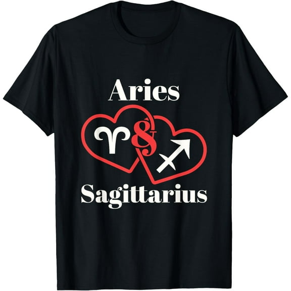 Aries Sagittarius Zodiac Couples Astrology Heart Valentine T-Shirt