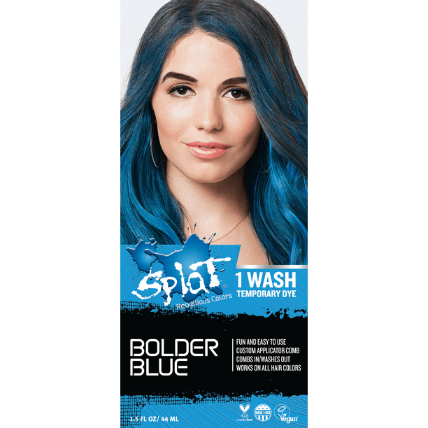 Splat 1 Wash Bolder Blue Hair Color, Temporary Bleach Free Blue Hair