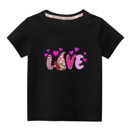

Virmaxy Little Kids Valentine s Day Fashion Basic Tee Toddler Baby Crew Love Gnomes Graphic T-shirt Unisex Kids Spring Summer Beach Cotton Tops Black-C 4T