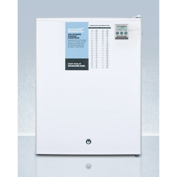 Compact all-refrigerator with automatic defrost, digital thermostat, internal fan, NIST calibrated thermometer, and lock