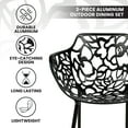 thumbnail image 4 of LeisureMod Devon Mid-Century Modern 3-Piece Aluminum Outdoor Patio Dining Set with Dining Table with Tempered Glass Top and 2 Stackable Flower Design Arm Chairs for Patio, and Backyard Garden Black, 4 of 20