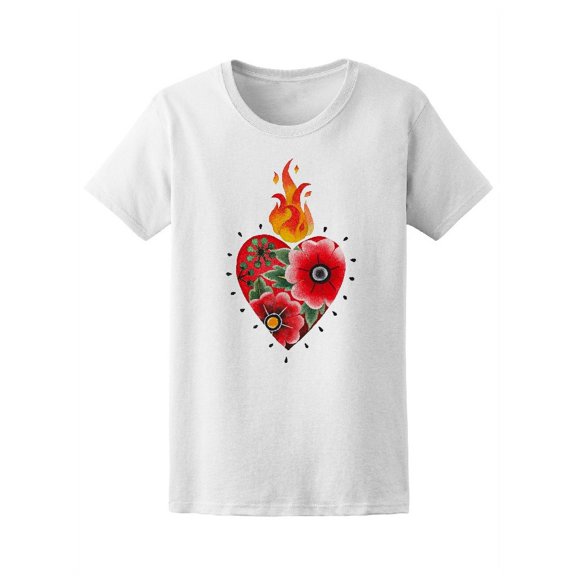 Traditional Flamingheart Flowers T-Shirt Women -Image by Shutterstock, Female XX-Large