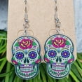 thumbnail image 2 of 1-3Pcs Colorful Halloween Sugar Skull Skeleton Ghost Earring - Da de Muertos Earring Gift for Women, 2 of 2