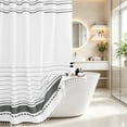 thumbnail image 4 of FRAMICS Striped Tassel Shower Curtain Sets with Bath Rug, Boho Farmhouse Water-Repellent Fabric Bathroom Sets with Hooks, Gray, 72" x 72", 4 of 10
