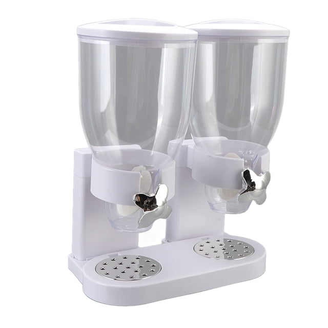 Cereal Dispenser, Dry Food Dispenser Even Distribution Dual Containers ABS For Kitchen White