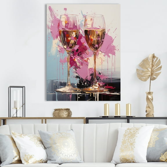 Designart "Essence of Champagne in Pink and Gold" Food & Beverage Canvas Wall Art - Traditional Pink Champagne Bedroom Canvas Wall Art