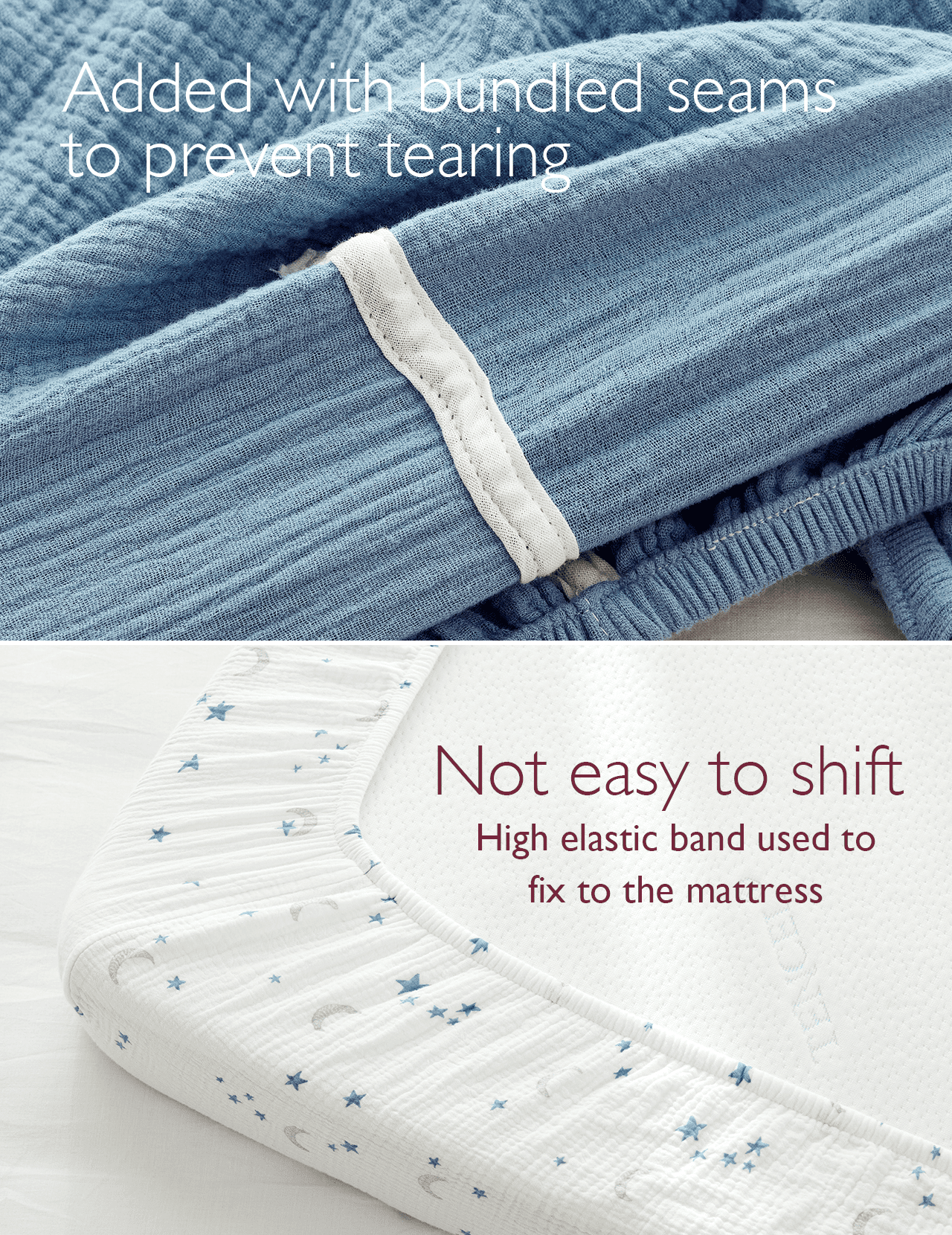 Momcozy Baby Muslin Standard Fitted Crib Sheets, Blue Star Moon Pattern, Infant Bedding