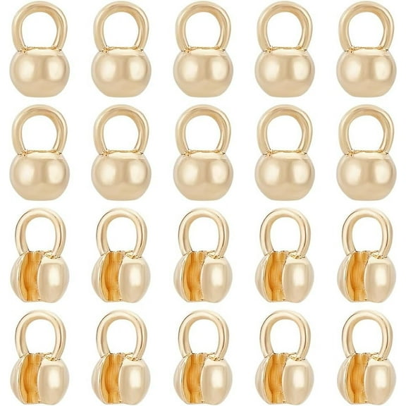 20Pcs Real 14K Gold Plated Crimp Ends Round Brass Bead Tips Calotte Ends Clamshell Knot Cover DIY Findings Crafts Hole: 2mm