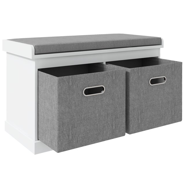 HOMCOM Shoe Bench with Cushion Seat, 2 Fabric Drawers for Entryway Hallway