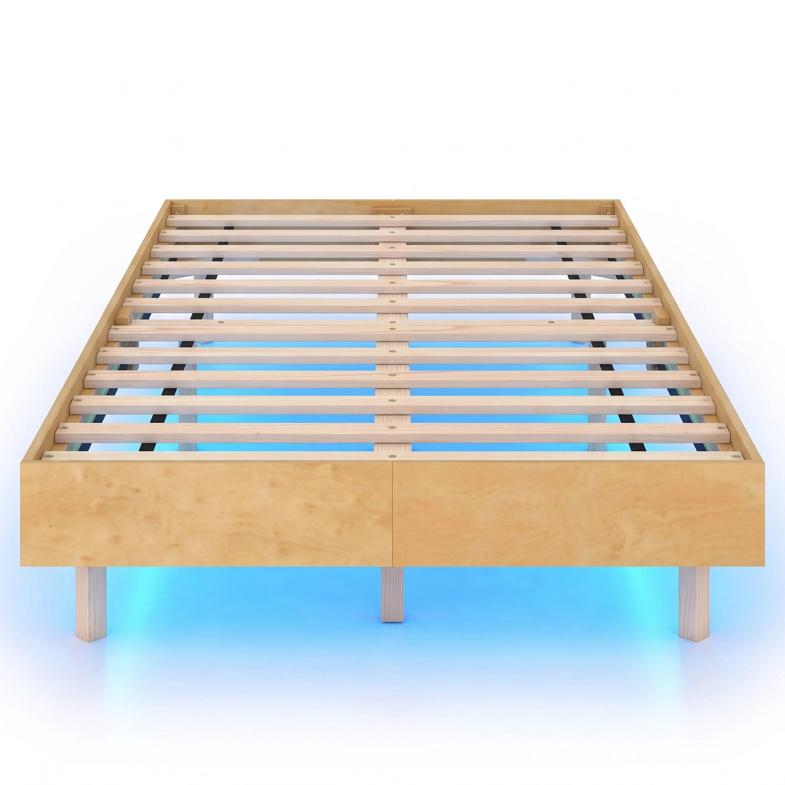 Furnibear Twin Size Floating Wood Platform Bed Frame with RGB LED Lights and Remote Control for Bedroom, No Box Spring Needed, Natural