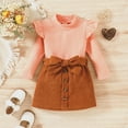 thumbnail image 2 of Toddler Girl Fall Winter Outfit Skirt Set Turtleneck Cotton Pullover Top Button Mini Skirt with Belt 1-5Y, 2 of 5