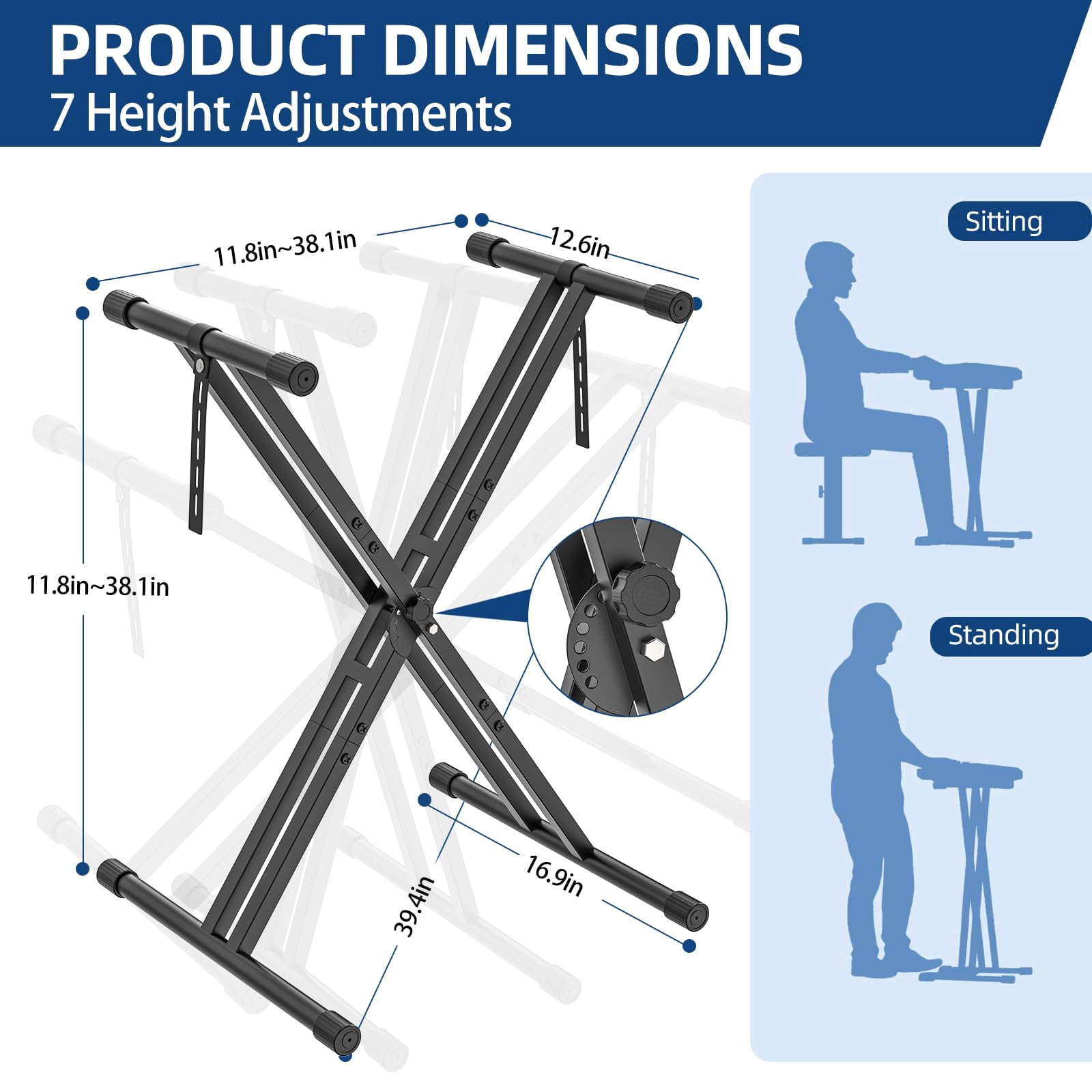 Keyboard Stand  Iron Digital Piano With Locking Straps - Heavy Duty Double X Style Fits 54-88 Key Electric Pianos Dj Turntables Synths And Midi Keyboards. Load Capacity 100lb