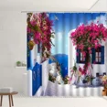 thumbnail image 4 of Greek Town Street View Shower Curtain Blue Wooden Doors Windows Flower Plant Wall r Bathroom Hanging Curtains Sets Polyester, 4 of 7