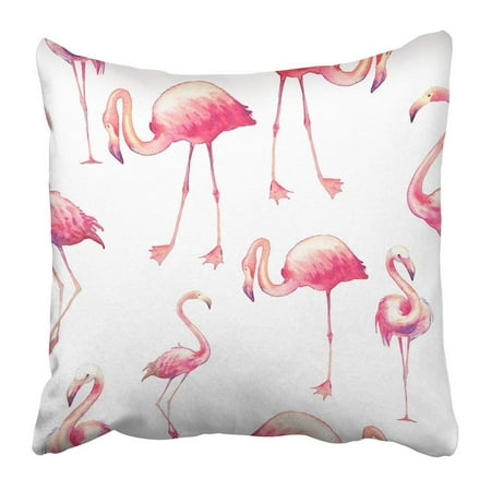 BPBOP Colorful Watercolor Flamingo Hand with Bright Exotic Birds on White Design with Wild Animals Pink Pillowcase Pillow Cushion Cover 20x20 inch