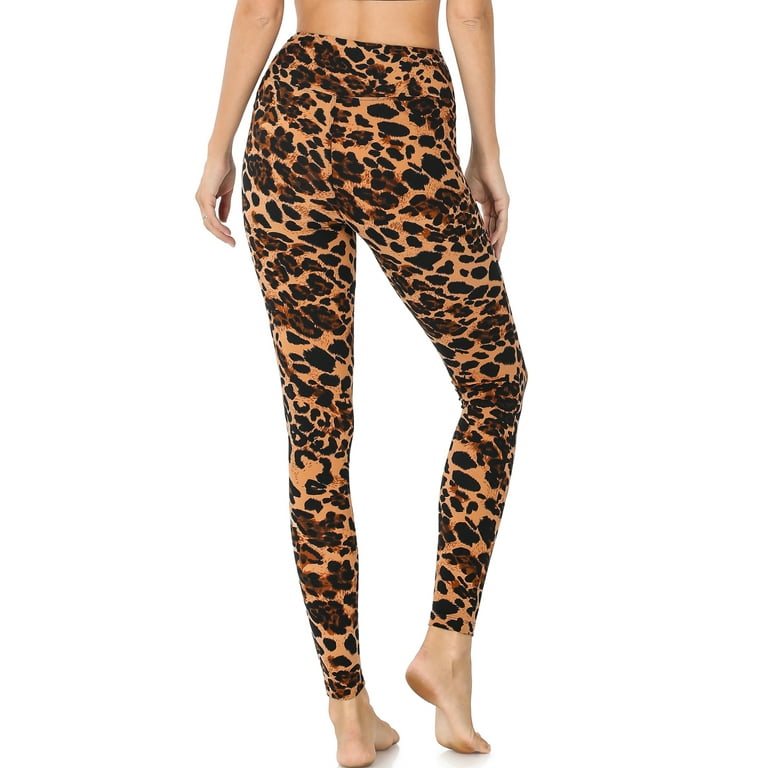 A2Y Women's Brushed Microfiber Leopard Print Wide Waistband Full
