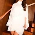 thumbnail image 5 of Women's See-Through Chiffon Mesh Top, Ruffle Hem Capelet Poncho, Sheer Bat Sleeve Blouse for Wedding, Evening Dress, and Beach Cover Up White, 5 of 9