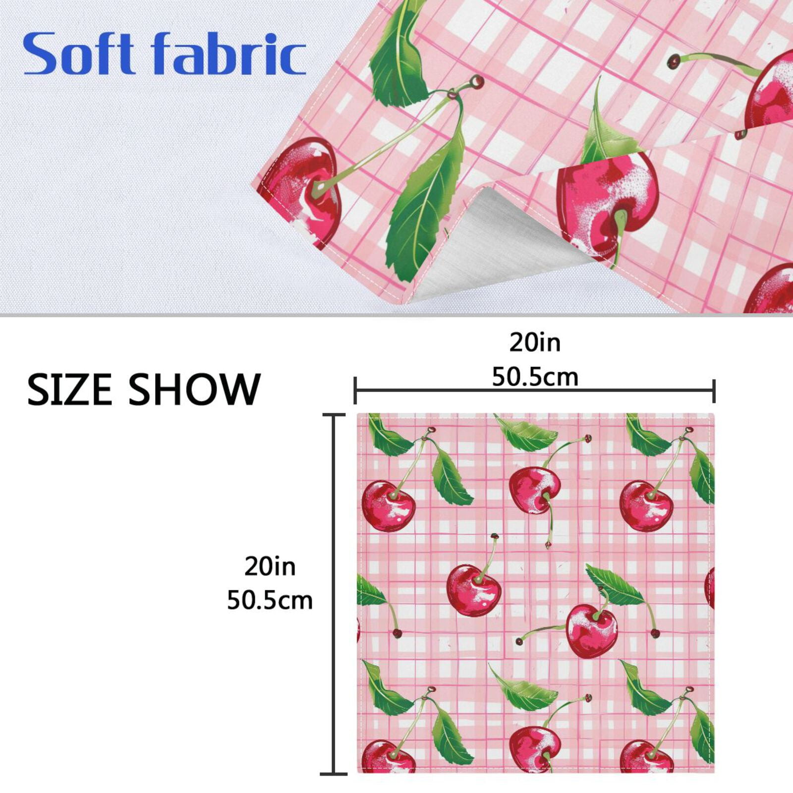 JSTEL Cherry Grid Buffalo Cloth Napkins Set of 6, 20x20 Inch Washable and Reusable Napkin for Decoupage Dinner Party Everyday Use