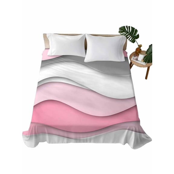 Queen Flat Sheet 90"x102", Pink Gray Ombre Soft Lightweight Bedding Flat Sheets Only, Geometric Modern Abstract Moire Art Brushed Microfiber Top Bed Sheet, Breathable StainResistant Bedsheets