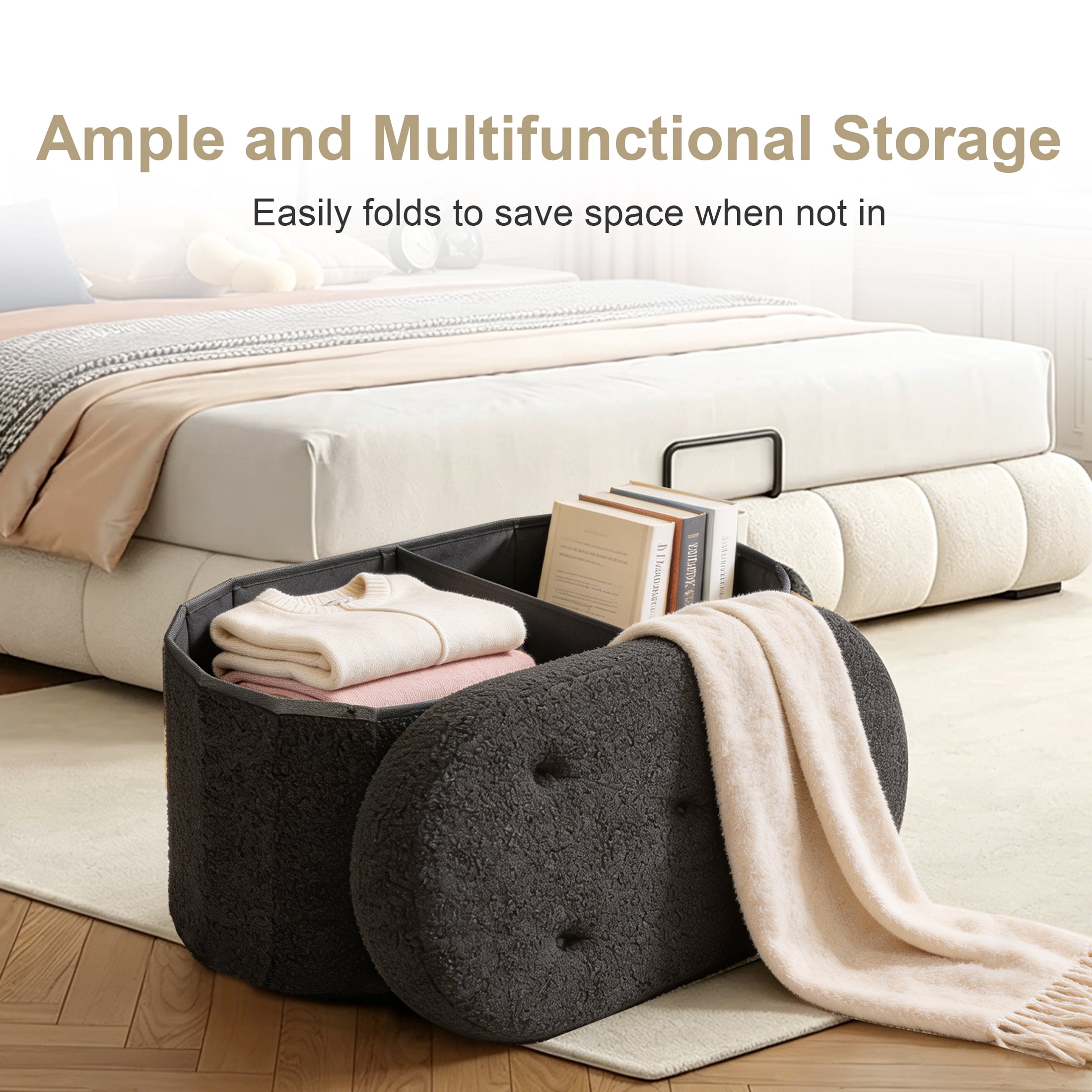 CONCETTA 30in Ottoman with Storage, Folding Foot Rest for Living Room & Bedroom, Versatile Home Bench, Black