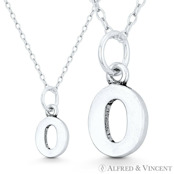 Number "0" Charm Numerical Charm Pendant & Chain Necklace in Oxidized .925 Sterling Silver