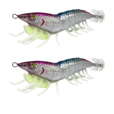 2pcs Squid Jig Artificial Baits with Rings Bead Glow Squid Jig Hook