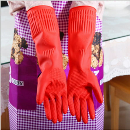 Kitchen Rubber Latex Cleaning Gloves, Household Kitchen Wash Dishes Cleaning Waterproof Long Sleeve Rubber Latex
