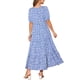thumbnail image 3 of Vestido largo bohemio de verano con flores y mangas cortas, cuello cuadrado, con bolsillos, para mujer, color azul, 3 of 6