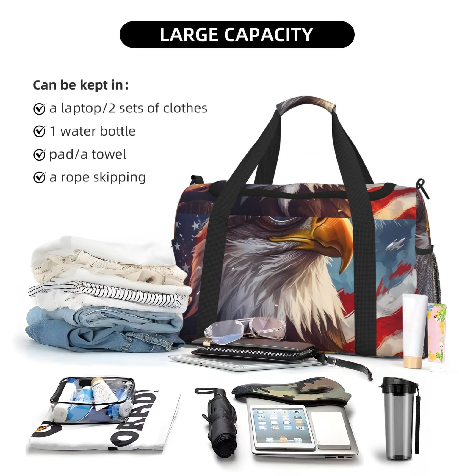 Fuzoiu Bald Eagle Pilot Print Travel Duffle Bag,Carry On Tote Bags,Duffel Bag,Sport Gym Bag, Hospital Bag for Labor and Delivery, Overnight Bag,Luggage Bag
