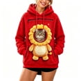 thumbnail image 2 of Mifsaly Women Pet Carrier Hoodie Lion Pattern Sherpa Fleece Hooded Sweatshirt with Cat Pouch Warm Long Sleeve Fall Winter Pullover for Pets Lovers Red,XL, 2 of 5