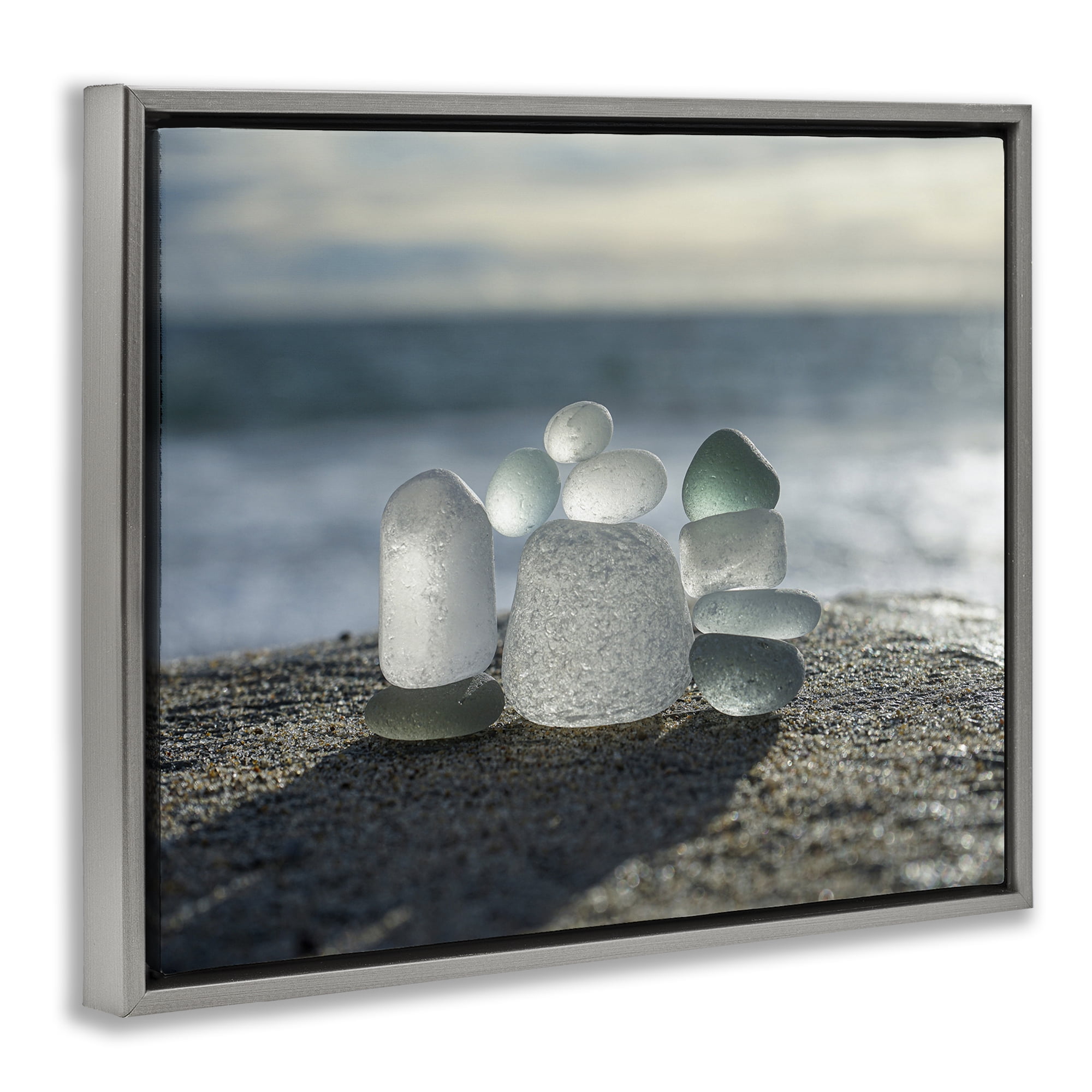 Stupell Industries Balancing Sea Glass Pebbles Gray Framed Floater Canvas Wall Art, design by LMarie Allen