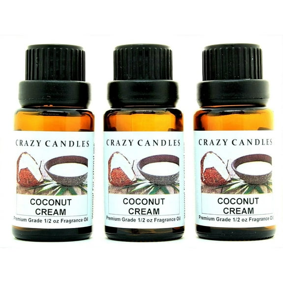 Crazy Candles Coconut Cream 3 Bottles 1/2 FL Oz Each (15ml) Premium Grade Scented Fragrance Oil Made in USA