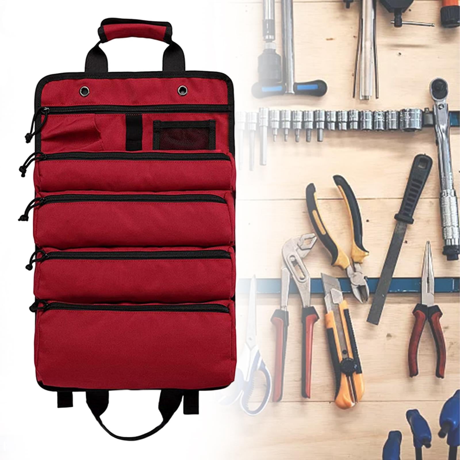 Roll up Tool Bag Organizer with 5 Different Pouches for Car Garage or Work Shop Professional Water Resistant Heavy Duty Compact Wrench Roll Red